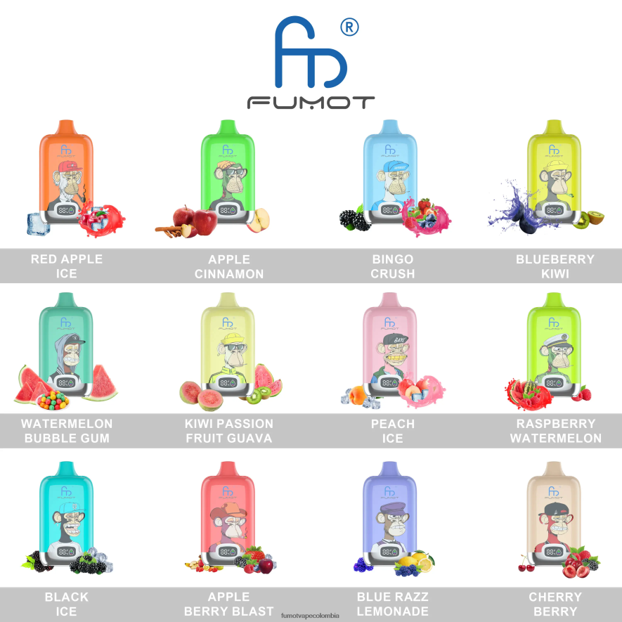Fumot vape sabores - 12000 cápsulas de vapeo desechables - 20 ml (1 pieza) explosión de manzana y baya Fumot Digital Box 66880J110