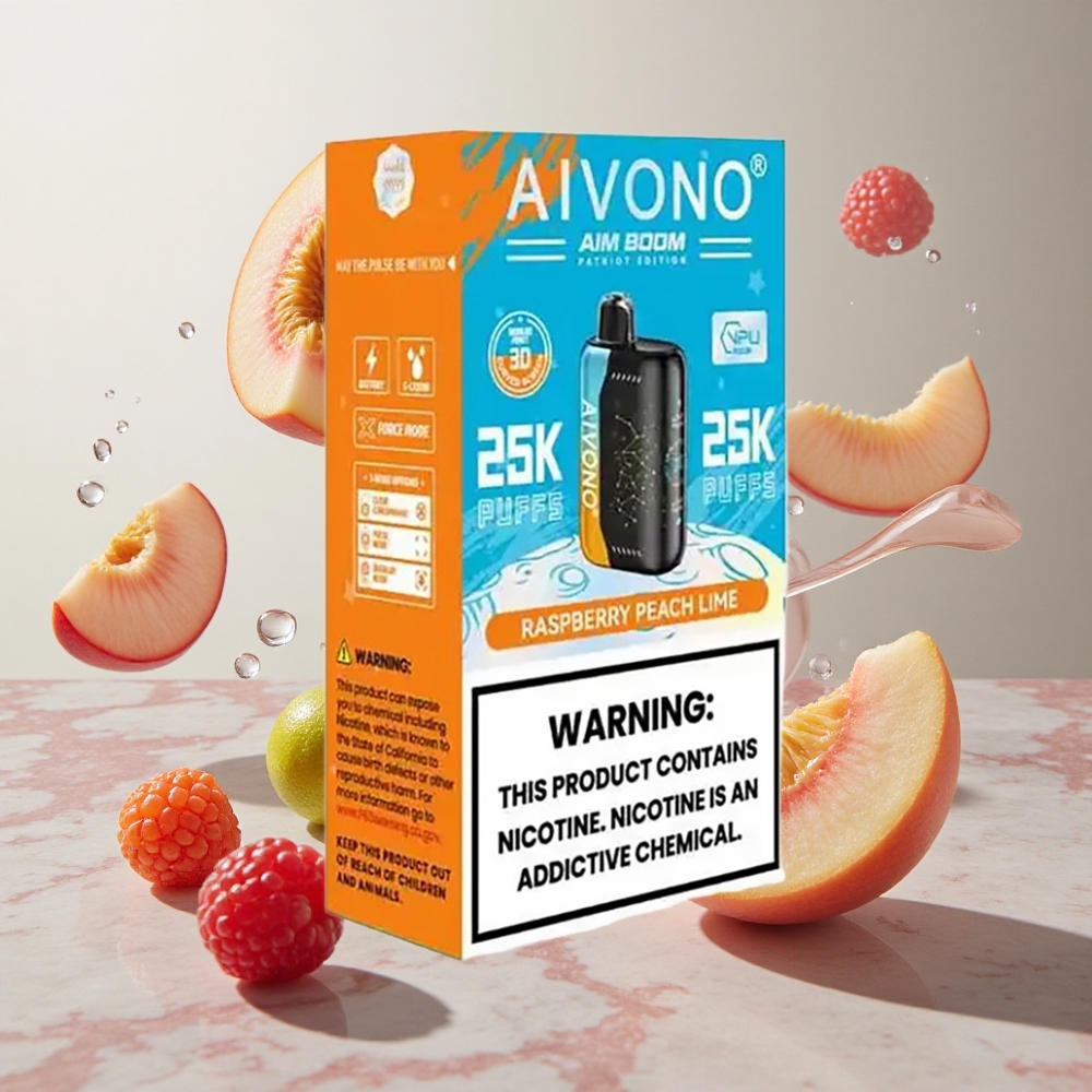 Aivono Aim Boom 25000 Puffs Vape Desechable Frambuesa Melocotón Lima 28ml Capacidad de Líquido