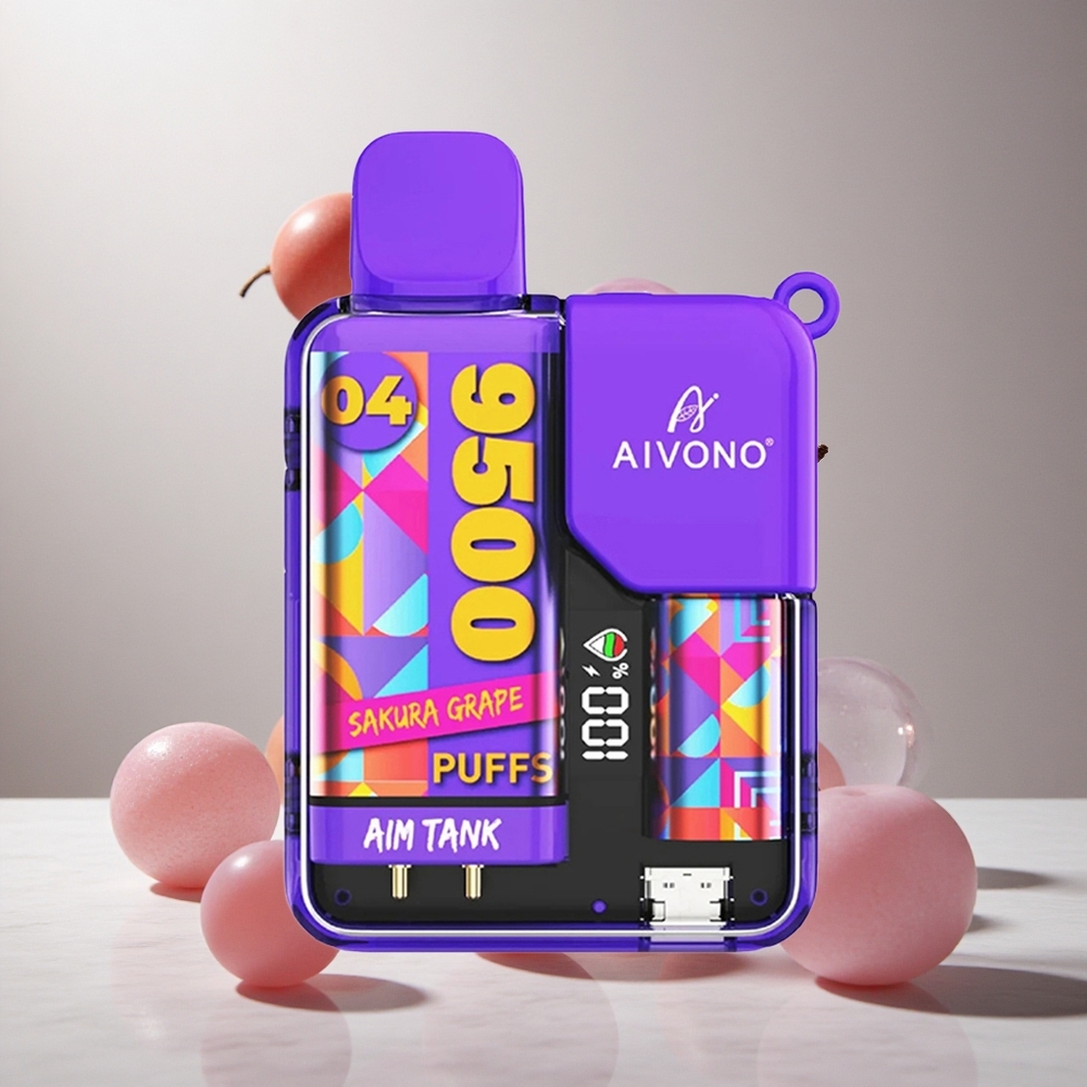 Aivono Aim Tank 9500 Puffs Vape Desechable Cereza Uva con Pantalla LCD