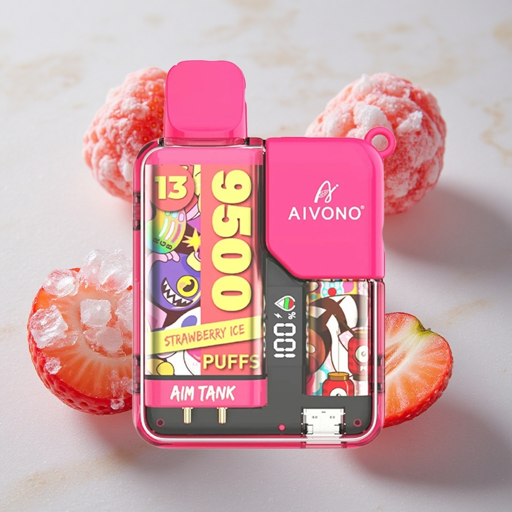 Aivono Aim Tank 9500 Puffs Vape Desechable Fresa Hielo con Pantalla LCD