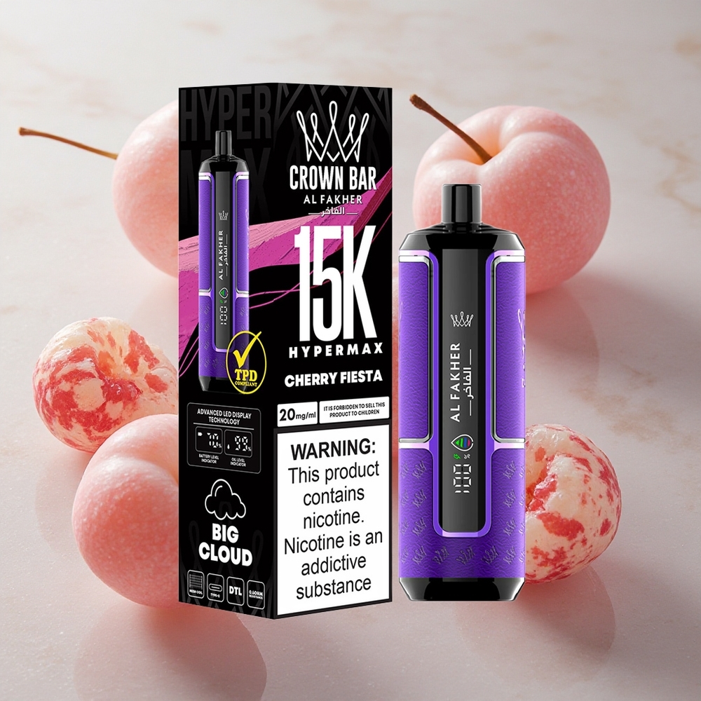 Al Fakher Crown Bar 15K Hipermax Desechable Kit de Vapeo Cherry Fiesta 22ml