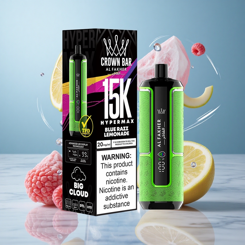 Al Fakher Crown Bar 15K Hypermax 22ml Desechable Vape Kit Blue Razz Limonada