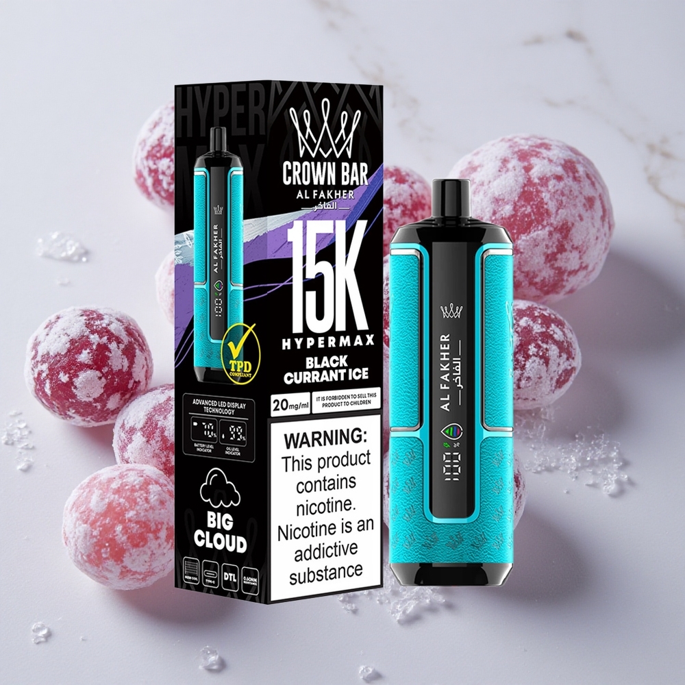 Al Fakher Crown Bar 15K Hypermax Desechable Kit de Vapeo 15.000 Puffs Blackcurrant Ice (Grosella Negra Hielo) 22ml