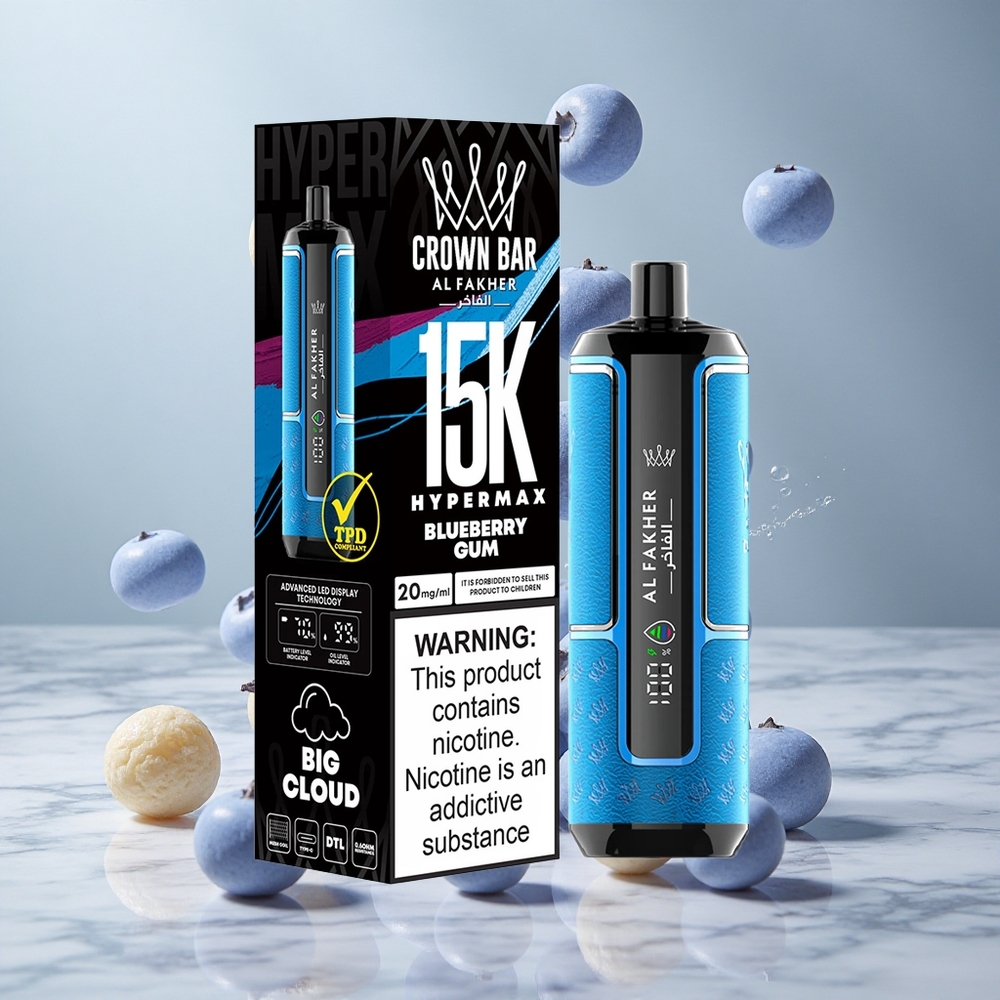 Al Fakher Crown Bar 15K Hypermax Desechable Vape Kit Chicle de Arándano 22ml
