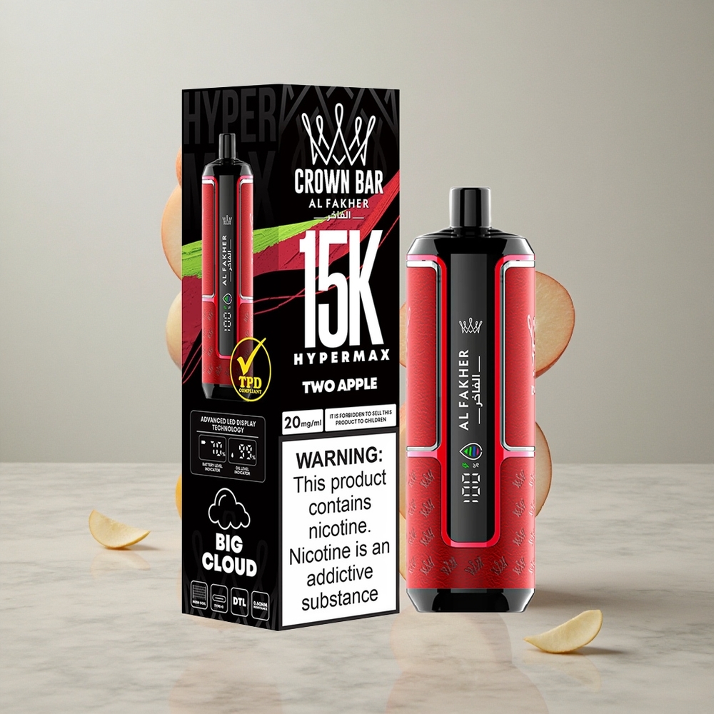 Al Fakher Crown Bar 15K Hypermax Desechable Vape Kit Dos Manzanas 22ml