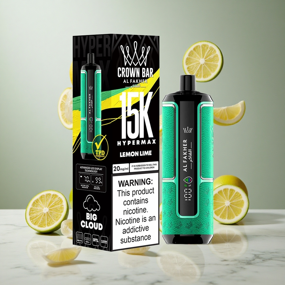 Al Fakher Crown Bar 15K Hypermax Desechable Vape Kit Limón Lima Compacto Portátil Ligero