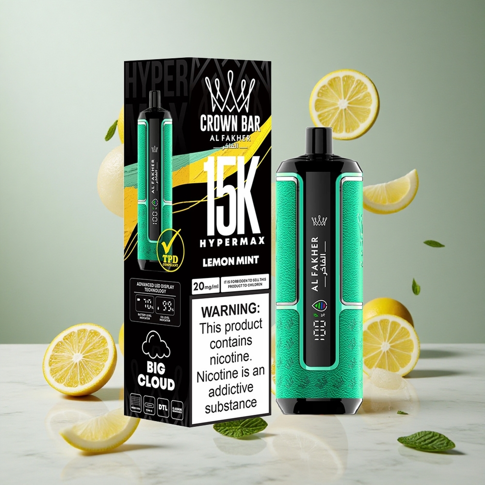 Al Fakher Crown Bar 15K Hypermax Desechable Vape Kit Limón Menta 22ml