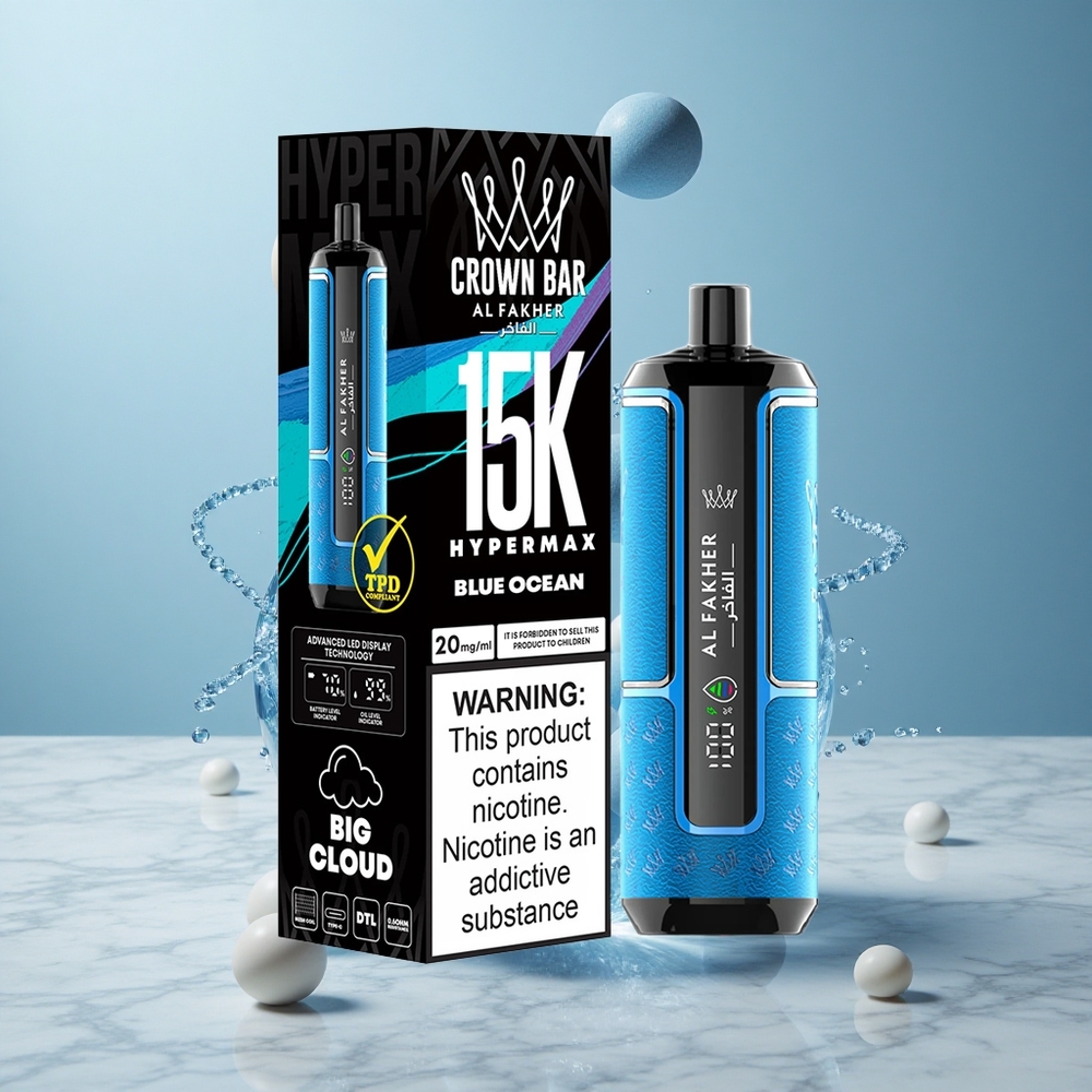 Al Fakher Crown Bar 15K Hypermax Vape Kit Desechable Océano Azul con 15.000 Puffs