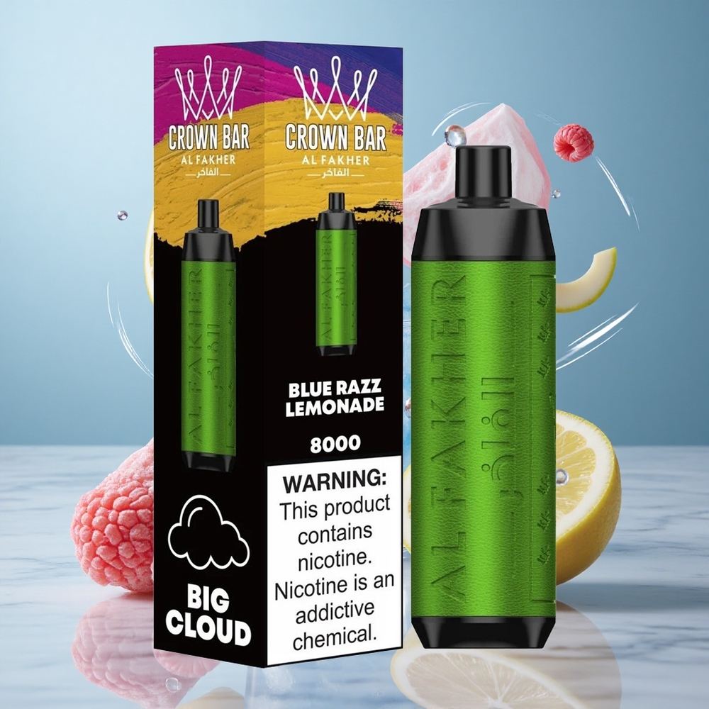 Al Fakher Crown Bar 8000 Cristal Desechable Vape Arándano Azul Limonada Hasta 8000 Puffs