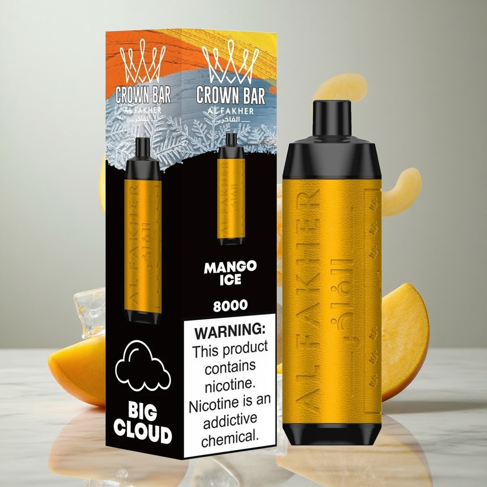Al Fakher Crown Bar 8000 Cristal Desechable Vape Mango Hielo Hasta 8000 Puffs