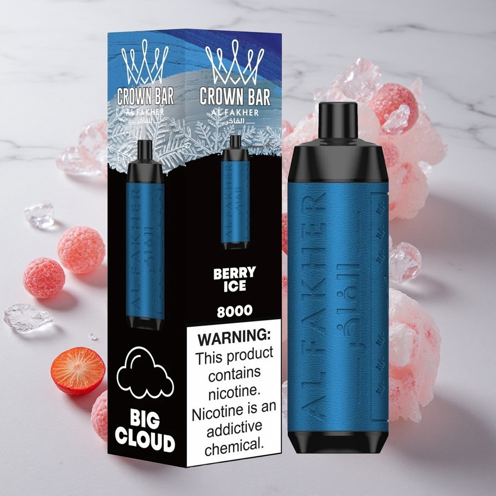 Al Fakher Crown Bar 8000 Crystal Desechable Berry Ice (Hielo Baya) con 18ml de Capacidad de Líquido