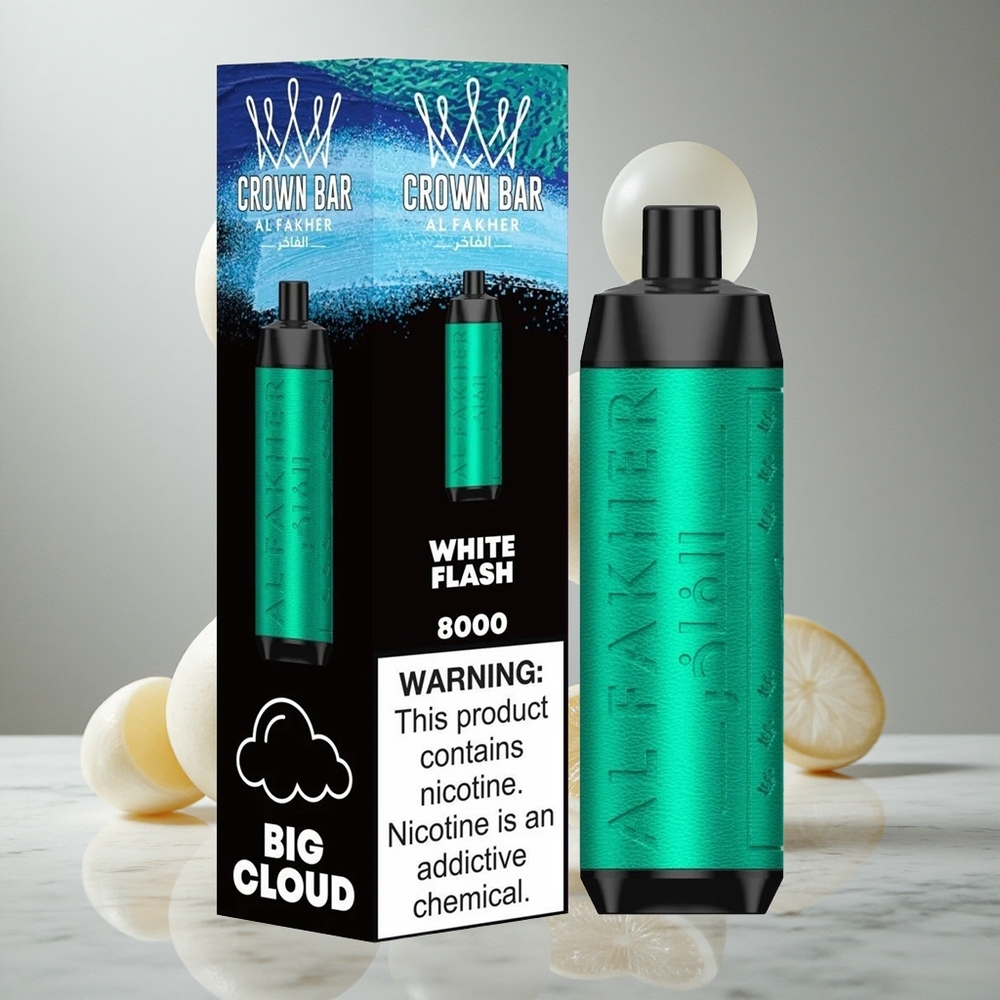 Al Fakher Crown Bar 8000 Destello Blanco Vape Desechable Cristal con 18ml de Capacidad de Líquido