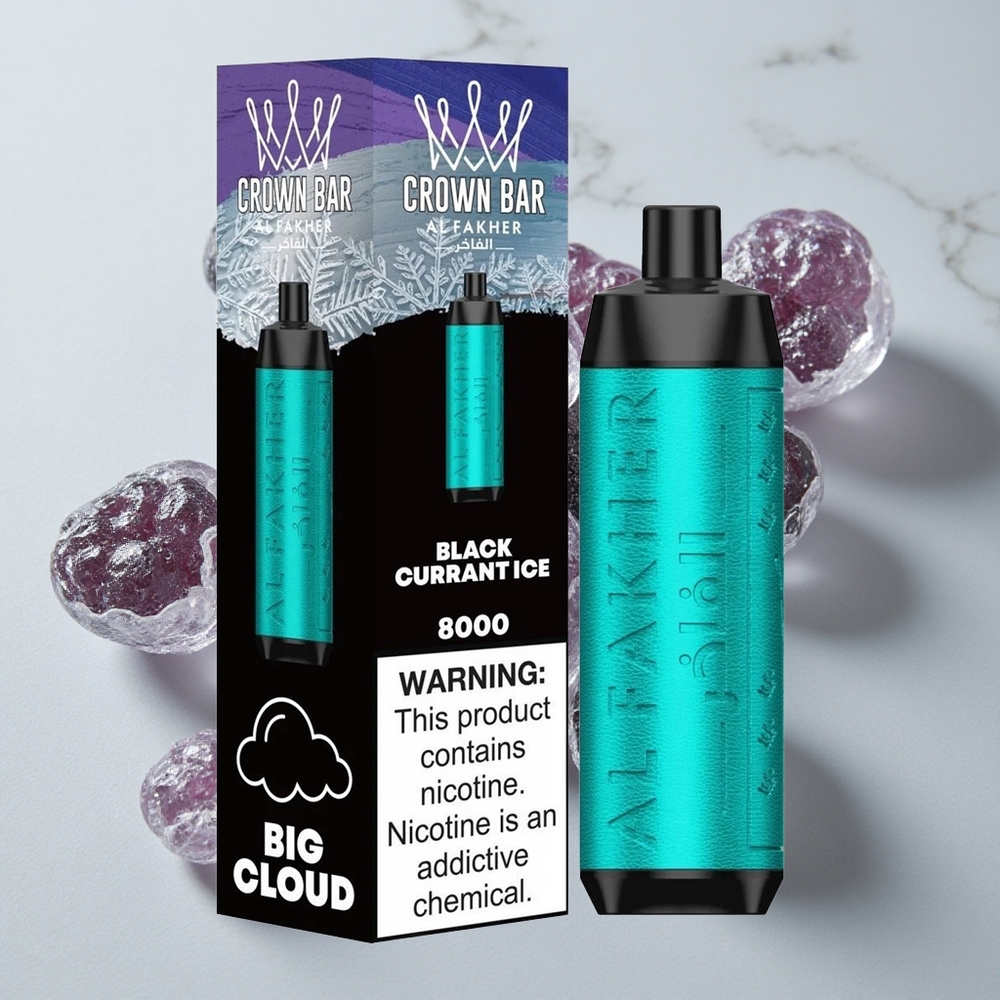 Al Fakher Crown Bar 8000 Hasta 8000 Puffs Cristal Desechable Vape Grosella Negra Hielo