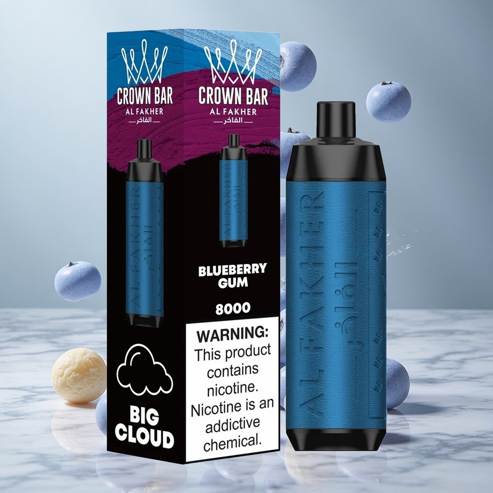 Al Fakher Crown Bar 8000 Puffs Chicle de Arándano Vape Desechable Crystal