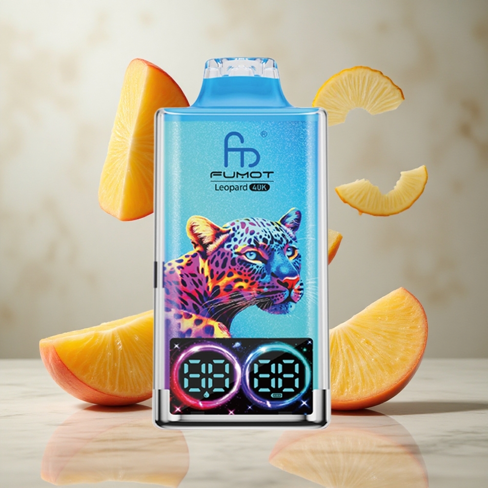 Fumot Leopard 40K Puffs Desechable Vape Durazno Mango Piña con Pantalla Digital de Nivel de Aceite