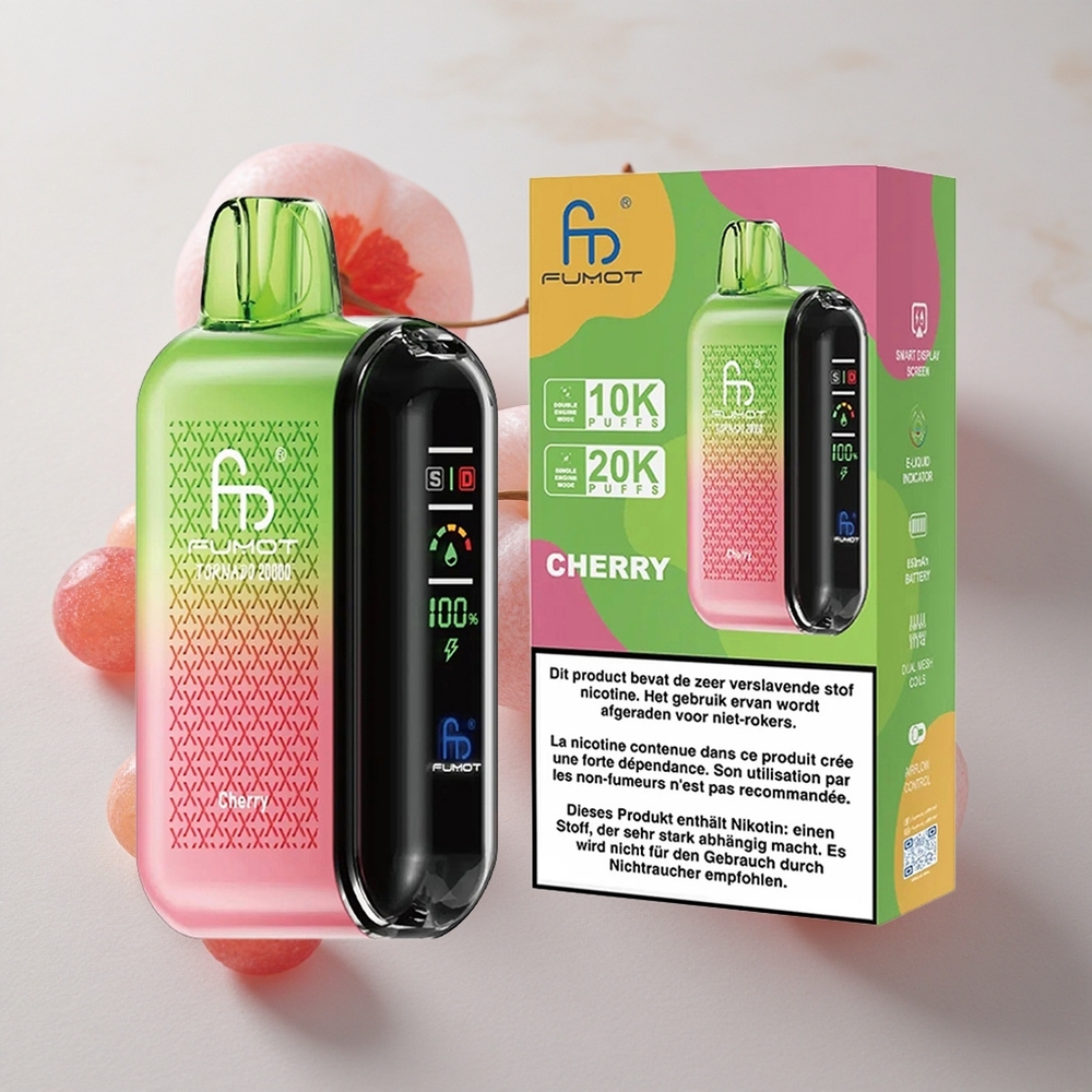 Fumot Tornado 20000 Puffs Cereza Vape Desechable con Batería Recargable de 850mAh