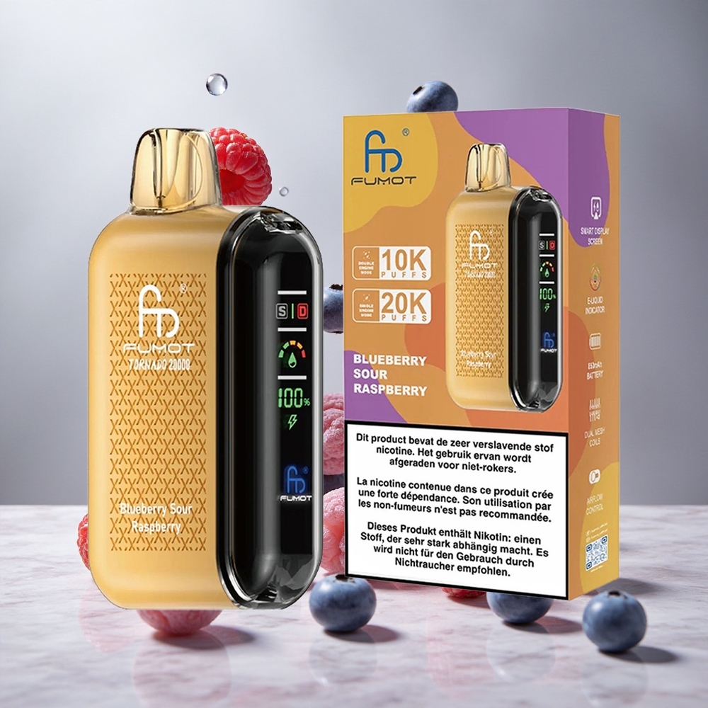 Fumot Tornado 20000 Puffs Dual Malla Arándano Agrio Frambuesa Desechable Vape