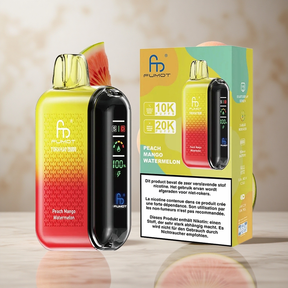 Fumot Tornado 20000 Puffs Durazno Mango Sandía Display Inteligente Desechable