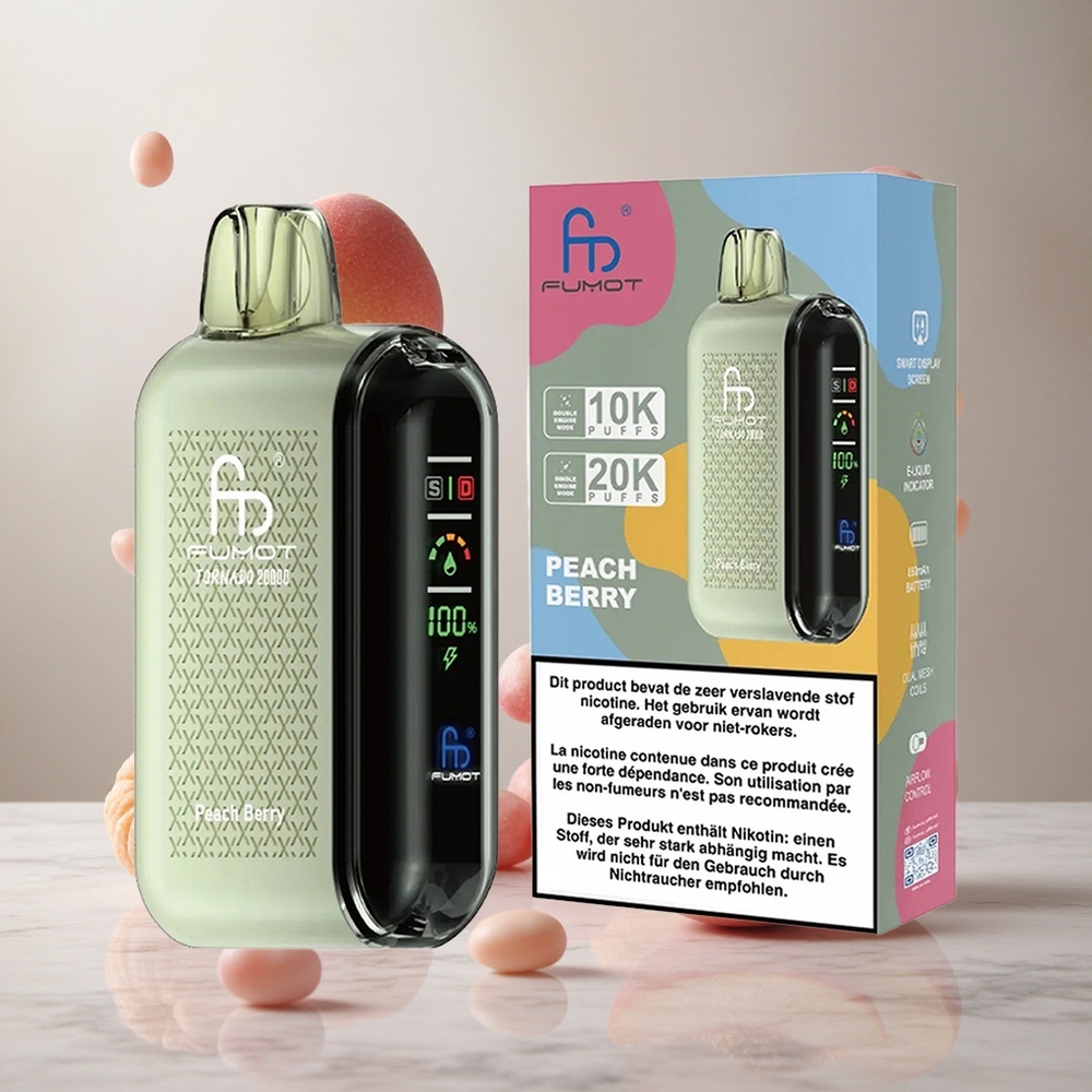 Fumot Tornado 20000 Puffs Duraznoy Frutos del Bosque Batería Recargable 850mAh