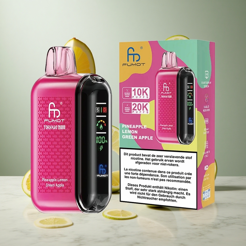 Fumot Tornado 20000 Puffs Piña Limón Manzana Verde Dual Mesh Coil