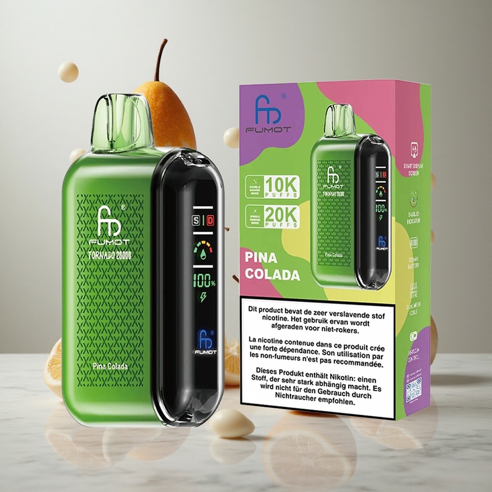 Fumot Tornado 20000 Puffs Pina Colada Vape Desechable con Batería Recargable de 850mAh