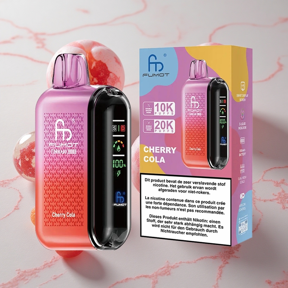 Fumot Tornado 20000 Puffs Resistencia Dual Mesh Vape Desechable Cereza Cola