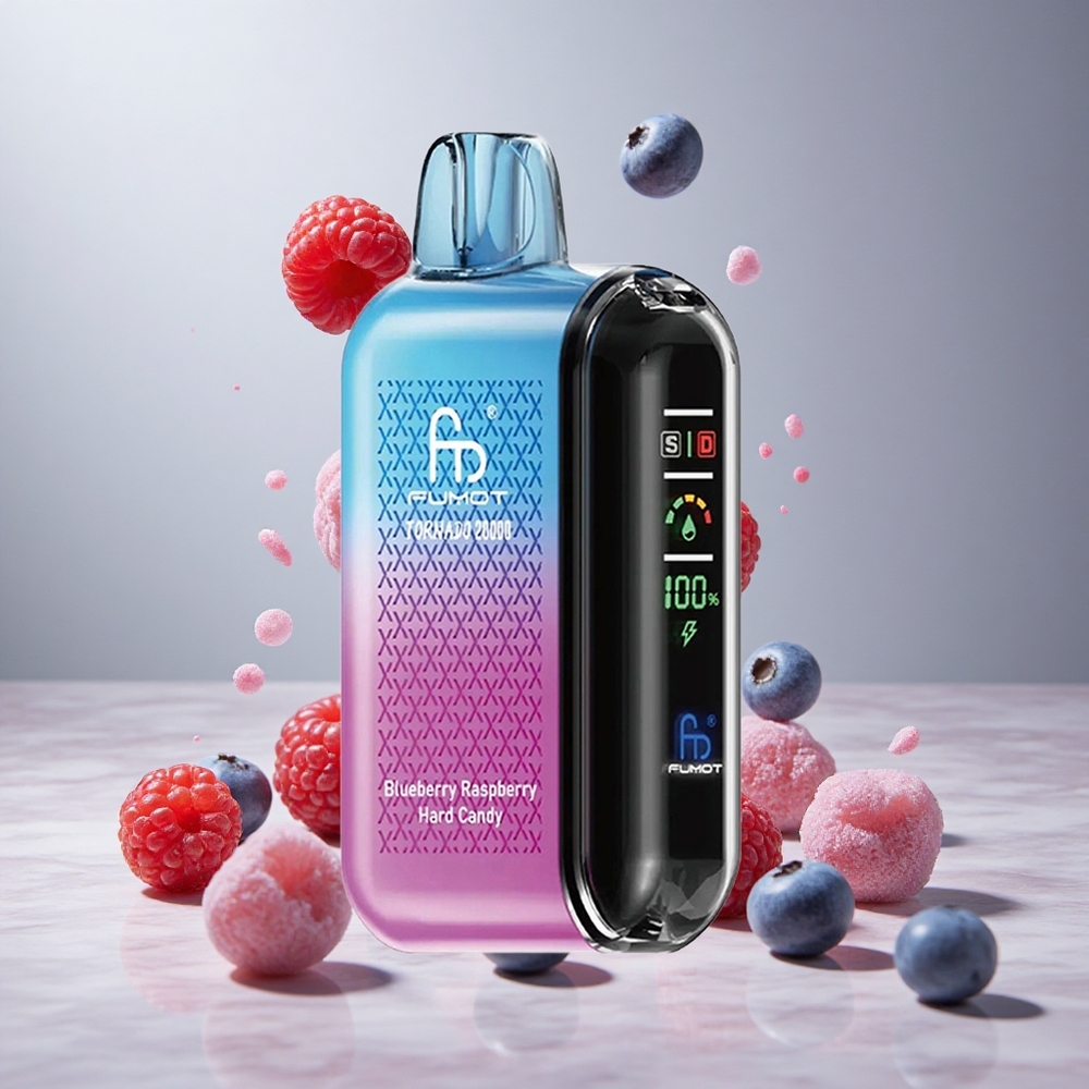 Fumot Tornado 20000 Puffs Vape Desechable Arándano Frambuesa Caramelo Duro con Batería Recargable 850mAh