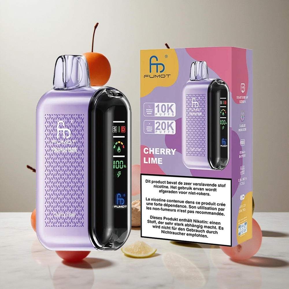 Fumot Tornado 20000 Puffs Vape Desechable Cereza Lima con Batería Recargable 850mAh