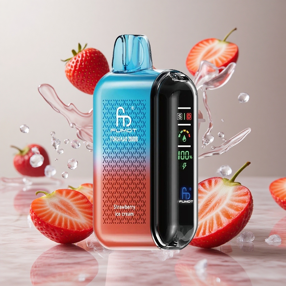 Fumot Tornado 20000 Puffs Vape Desechable Fresa Helado con Pantalla Inteligente