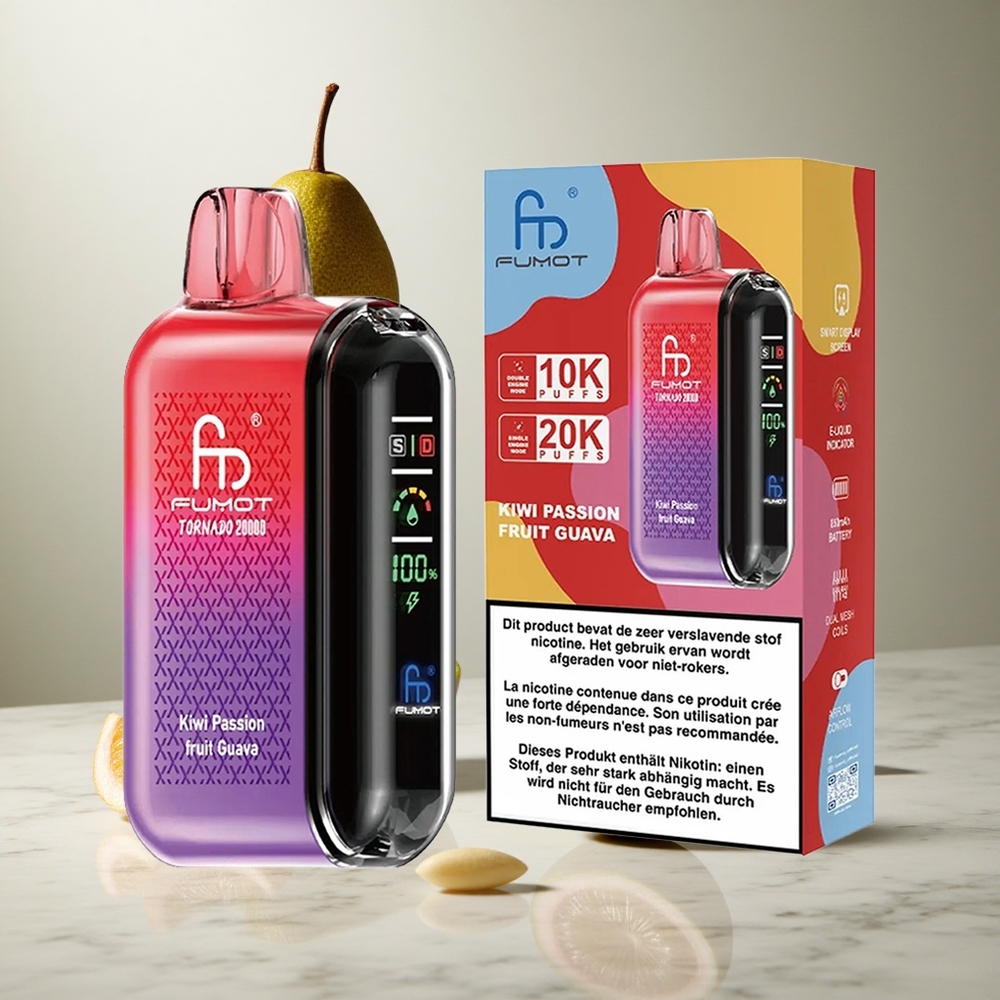 Fumot Tornado 20000 Puffs Vape Desechable Kiwi Maracuyá Guayaba con Batería Recargable 850mAh