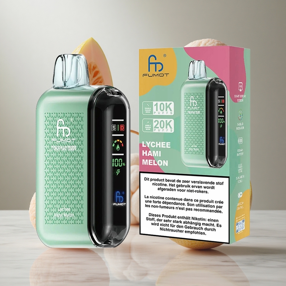 Fumot Tornado 20000 Puffs Vape Desechable Lichi Melón Hami con Batería Recargable de 850mAh