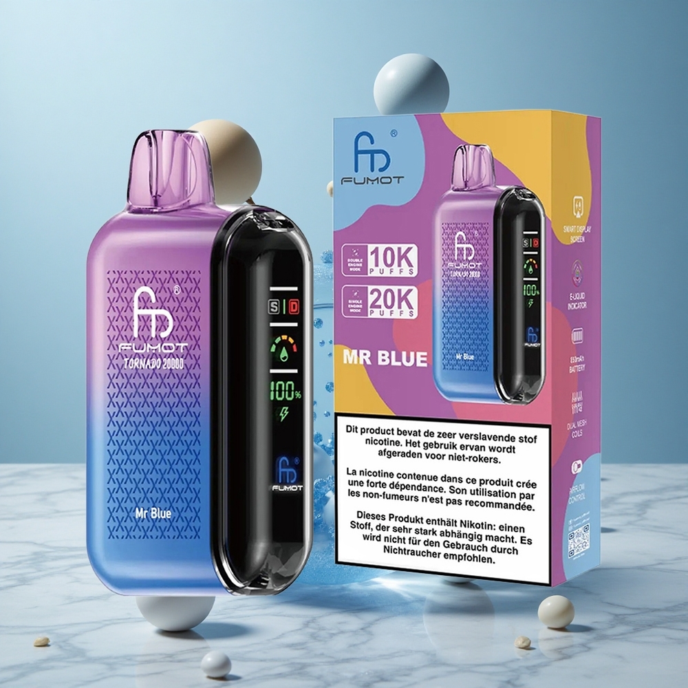 Fumot Tornado 20000 Puffs Vape Desechable Mr Azul Control de Flujo de Aire