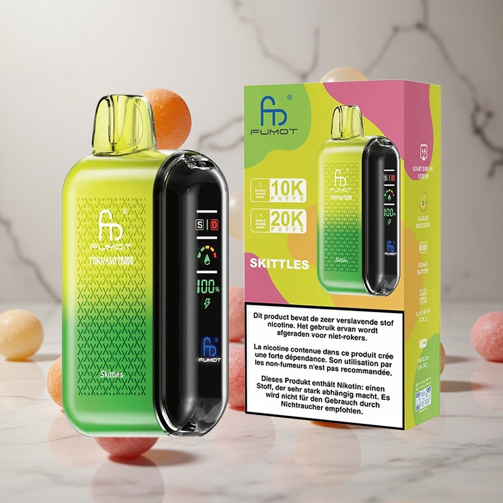 Fumot Tornado 20000 Puffs Vape Skittles (Sabores Arcoíris) con Batería Recargable 850mAh