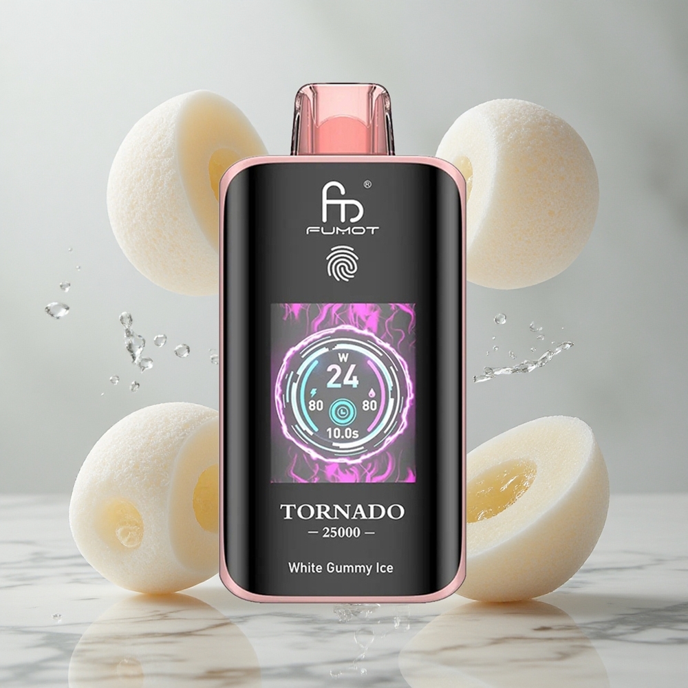 Fumot Tornado 25000 Puffs Barra Desechable Gominola Blanca Hielo con Pantalla HD