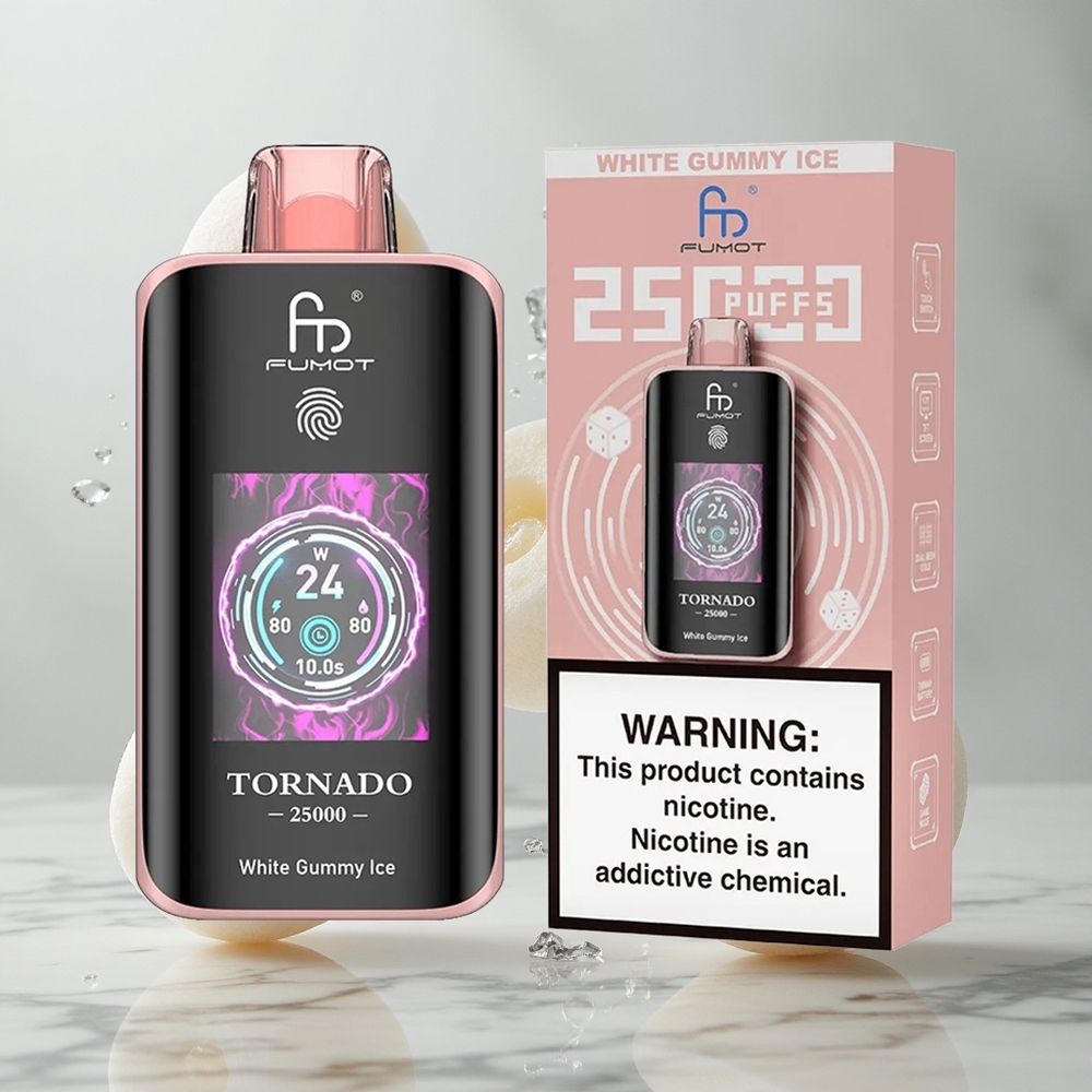 Fumot Tornado 25000 Puffs Barra Desechable Gominola Blanca Hielo con Pantalla HD