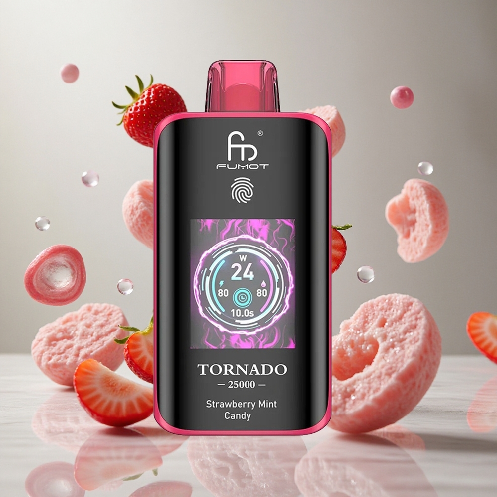 Fumot Tornado 25000 Puffs Fresa Menta Caramelo con Pantalla HD