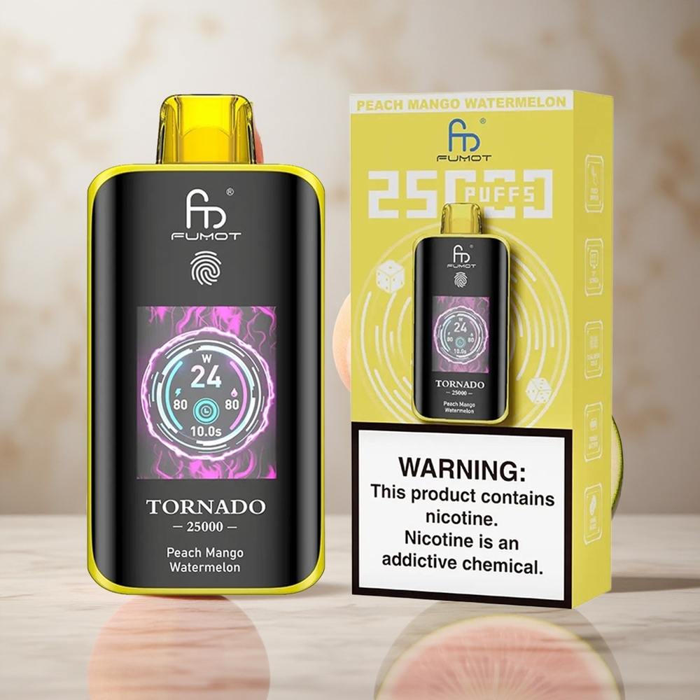 Fumot Tornado 25000 Puffs Melocotón Mango Sandía Vape Desechable con Pantalla HD