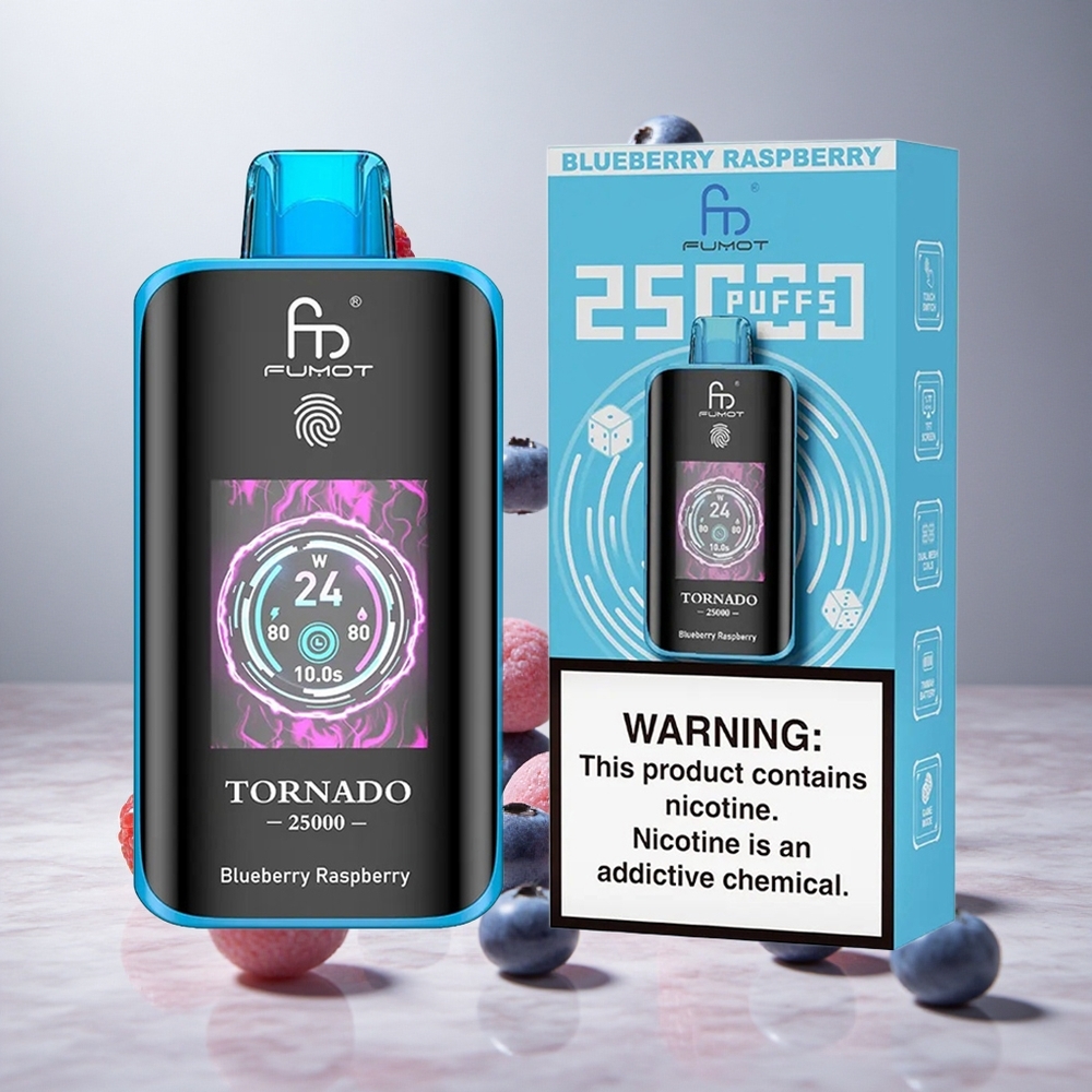 Fumot Tornado 25000 Puffs Vapeador Desechable Arándano Frambuesa Pantalla HD