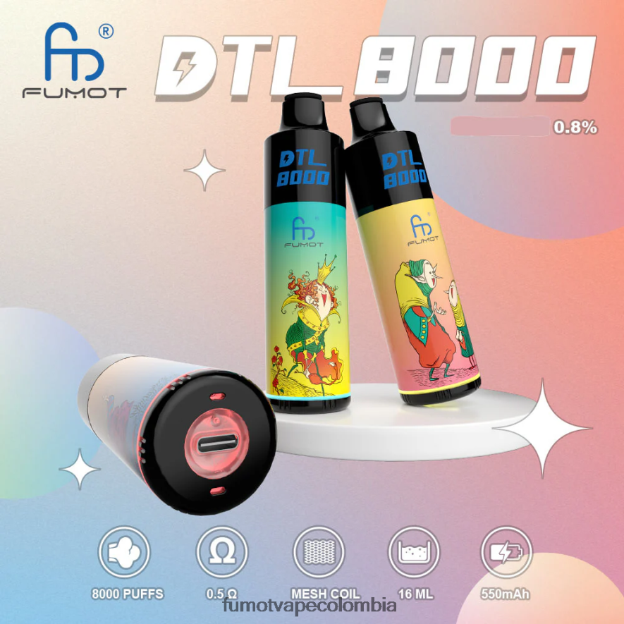 Fumot vape Colombia - Pluma vaporizador desechable 8000 - 16 ml (1 pieza) áloe uva Fumot DTL 66880J413